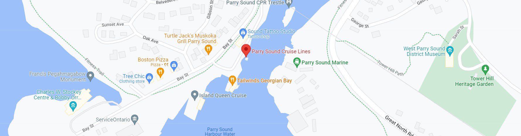 A map of the area around parry sound